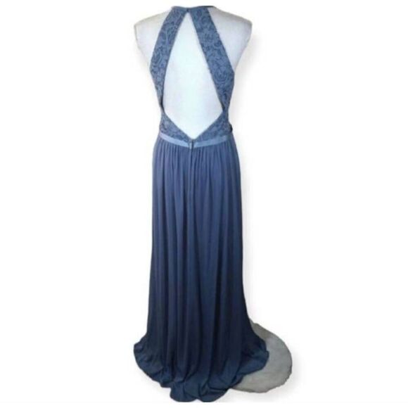 DAVID'S BRIDAL BLUE OPEN-BACK LACE AND MESH BRIDESMAID DRESS SZ.14 EUC - Picture 6 of 7